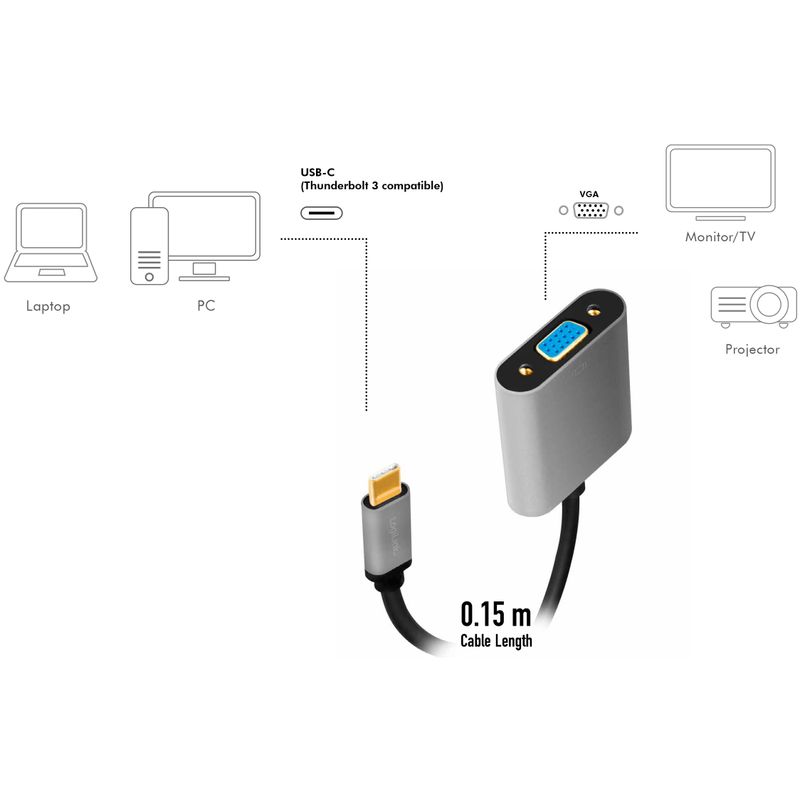 USB-C -> VGA-adapter VGA,1080p Aluminium 15cm