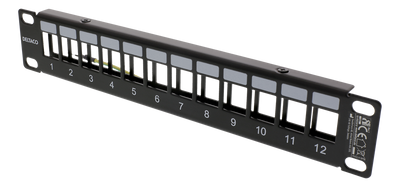DELTACO 10" Keystone patchpanel, 12 portar, 1U, metall, svart