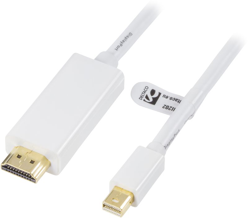 Mini DisplayPort till HDMI kabel med ljud 3m, Full HD i 60Hz, vit