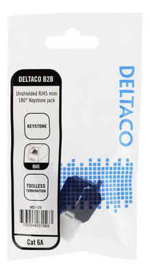DELTACO Cat6A Keystone-uttag, verktygsfri klämterminering, plast, vit