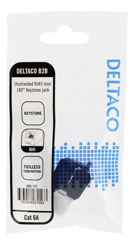 DELTACO Cat6A Keystone-uttag, verktygsfri klämterminering, plast, vit