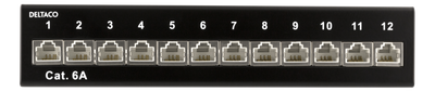 DELTACO Patchpanel, 12xRJ45, Cat6a, väggmonterbar, 10Gbps, svart