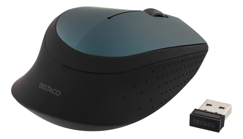 DELTACO trådlös optisk mus 2,4GHz, 3 knappar med scroll, 1200 DPI, grön