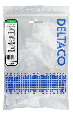DELTACO RJ45 kontaktdon för slim kabel 28AWG, Cat6a, oskärmad, 20-pack