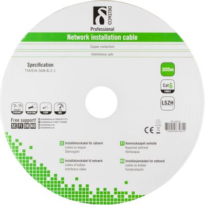 DELTACO LSZH FTP installationskabel, Cat6, 305m,grå