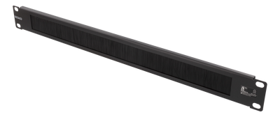 DELTACO 19” kabelgenomföring med borste, metall/nylon, 1U, svart