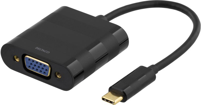 DELTACO USB 3.1 till VGA adapter, USB typ C hane - VGA hona, svart