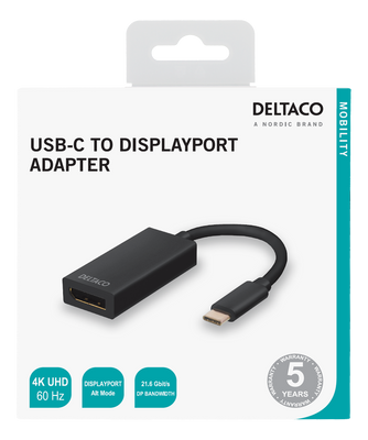 DELTACO USB 3.1 till DisplayPort adapter, USB typ C  - DP hona, svart
