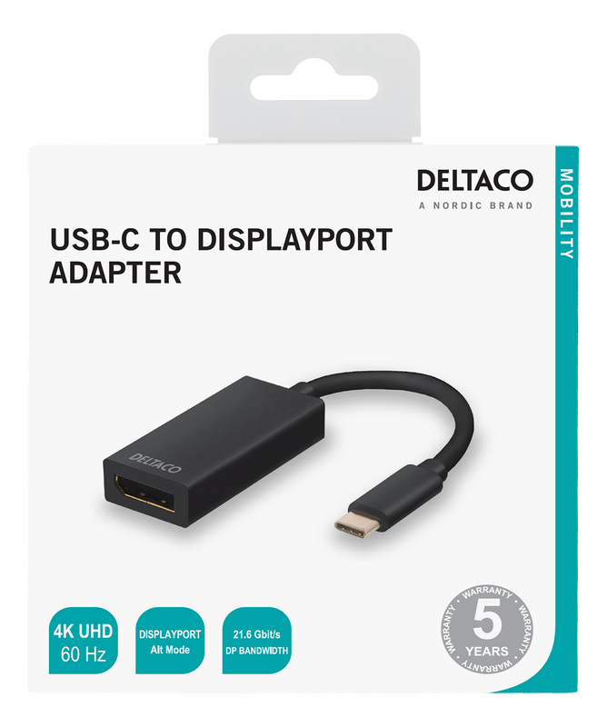 DELTACO USB 3.1 till DisplayPort adapter, USB typ C  - DP hona, svart