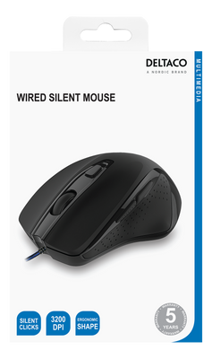 DELTACO Wired office silent mouse, ergonomic shape, black