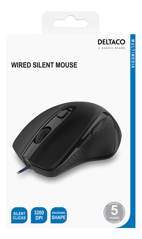 DELTACO Wired office silent mouse, ergonomic shape, black