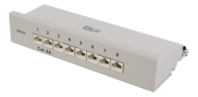 DELTACO Patchpanel, 8xRJ45, Cat6a, väggmonterbar, 10Gbps, grå