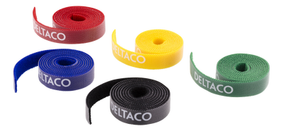 DELTACO kabelsorteringskit, kardborrband i olika färger, 5-pack