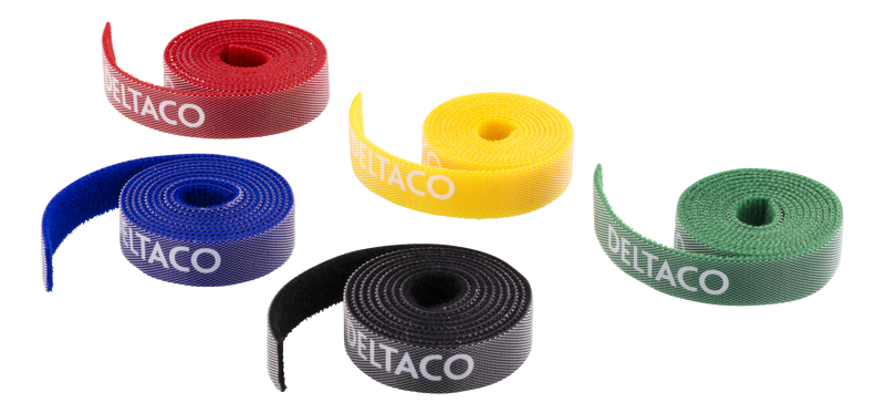DELTACO kabelsorteringskit, kardborrband i olika färger, 5-pack