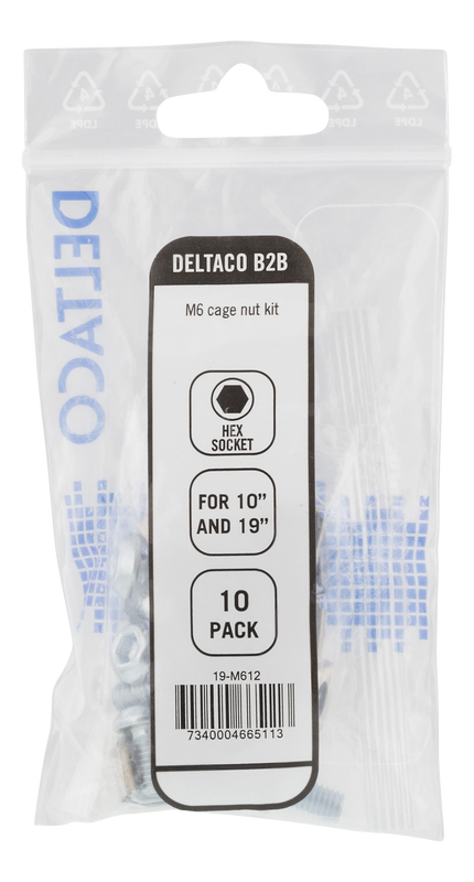 DELTACO, M6 screw set hex (washers + screws + nuts) 10-pack
