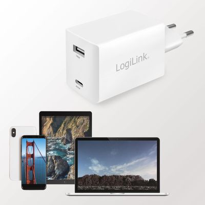 USB-laddare 1 x USB-C PD 1 x USB-A 48W GaN
