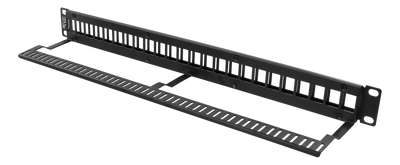 DELTACO 19" patch panel, 24 ports, without connectors, 1U, black.