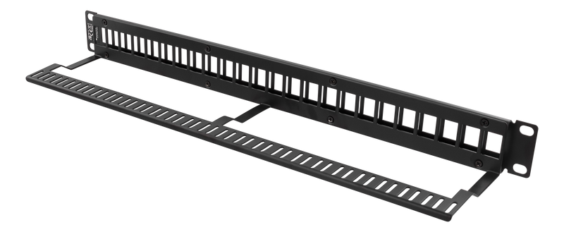 DELTACO 19" patch panel, 24 ports, without connectors, 1U, black.
