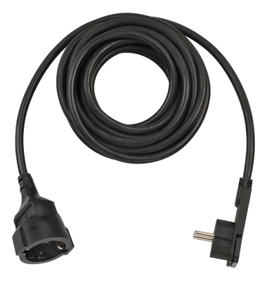 Förlängningskabel med vinklad platt CEE 7/7 kontakt, 5m, svart
