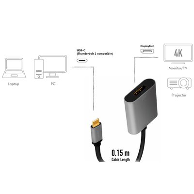 USB-C -> DisplayPort-adapter 4K/60Hz Alu 15cm