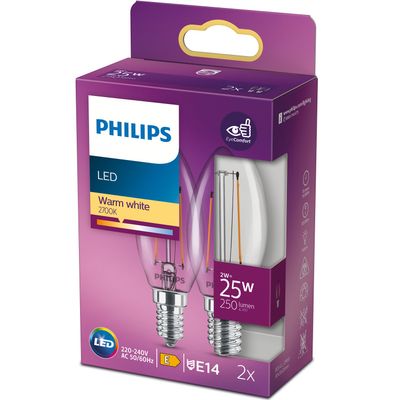2-pack LED E14 Kron 2W (25W) Klar 250lm