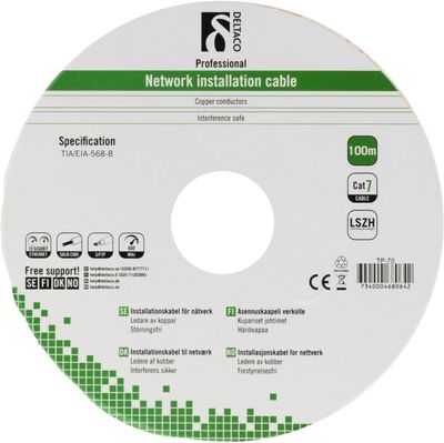 DELTACO S/FTP installationskabel Cat7, LSZH, 100m, grå