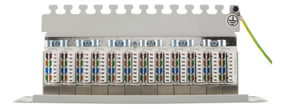 DELTACO 10" patchpanel, 12xRJ45, Cat6a, STP, 10Gbps, metal, gray