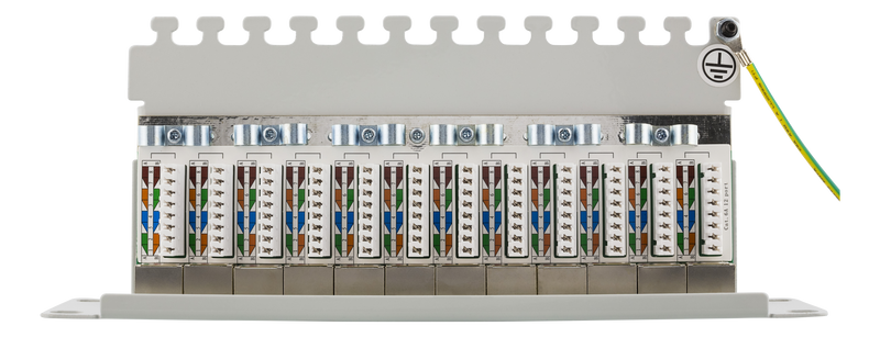 DELTACO 10" patchpanel, 12xRJ45, Cat6a, STP, 10Gbps, metal, gray