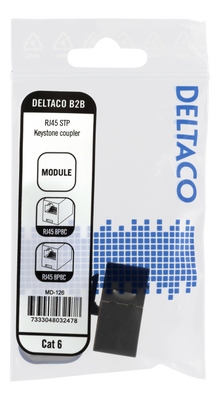 DELTACO Cat6 Keystone-skarv, skärmat, 2xRJ45, plast, 180, metall