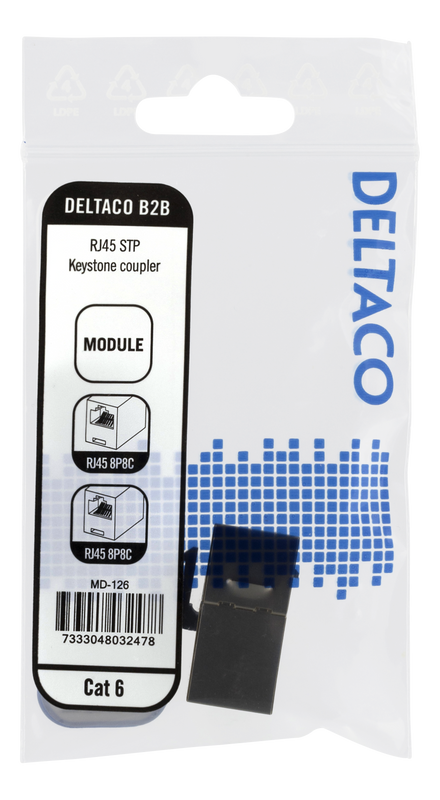 DELTACO Cat6 Keystone-skarv, skärmat, 2xRJ45, plast, 180, metall