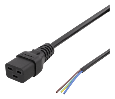 Kabel 2m, C19 - öppen ände, svart