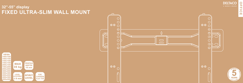 DELTACO Office, fixed ultra-slim wall, 32"-55", 35kg, 100x100-400x400