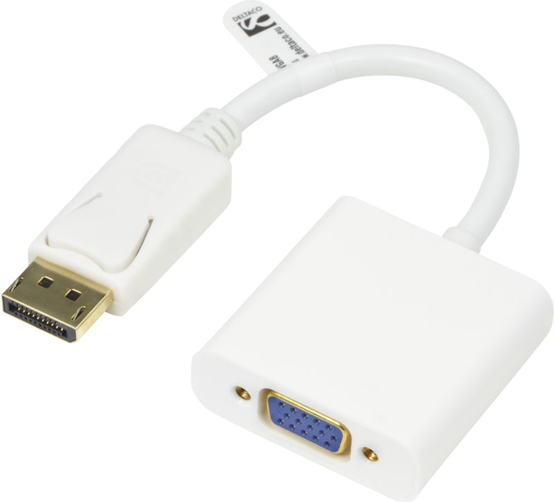 DisplayPort to VGA Adapter 0.2m, Full HD at 60Hz, white.