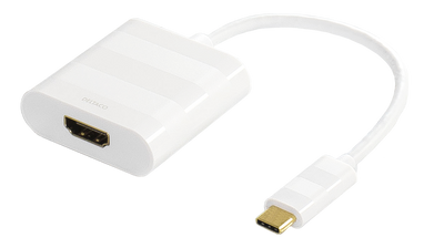 DELTACO USB-C to HDMI adapter, Type C male - HDMI female, 4K, UHD, white.