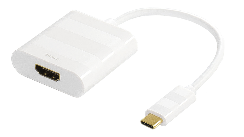 DELTACO USB-C to HDMI adapter, Type C male - HDMI female, 4K, UHD, white.