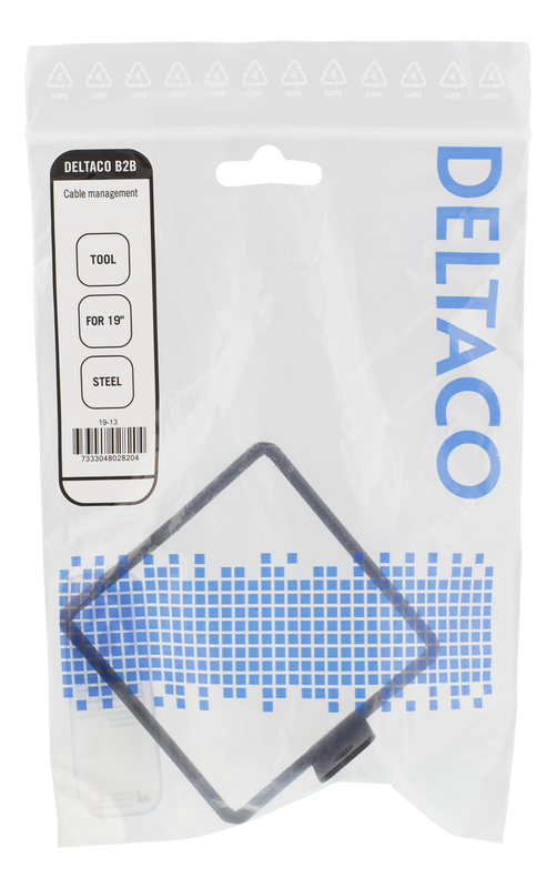 DELTACO cable hook for vertical 19" mounting, 80x80mm, metal, black.