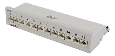 DELTACO Patchpanel, 12xRJ45, Cat6a, väggmonterbar, 10Gbps, grå