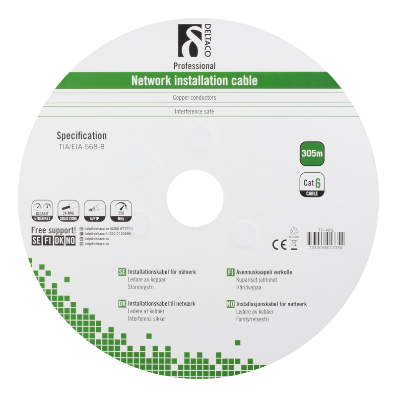 DELTACO F/UTP Cat6 installationskabel, för utomhusbruk, 305m, svart
