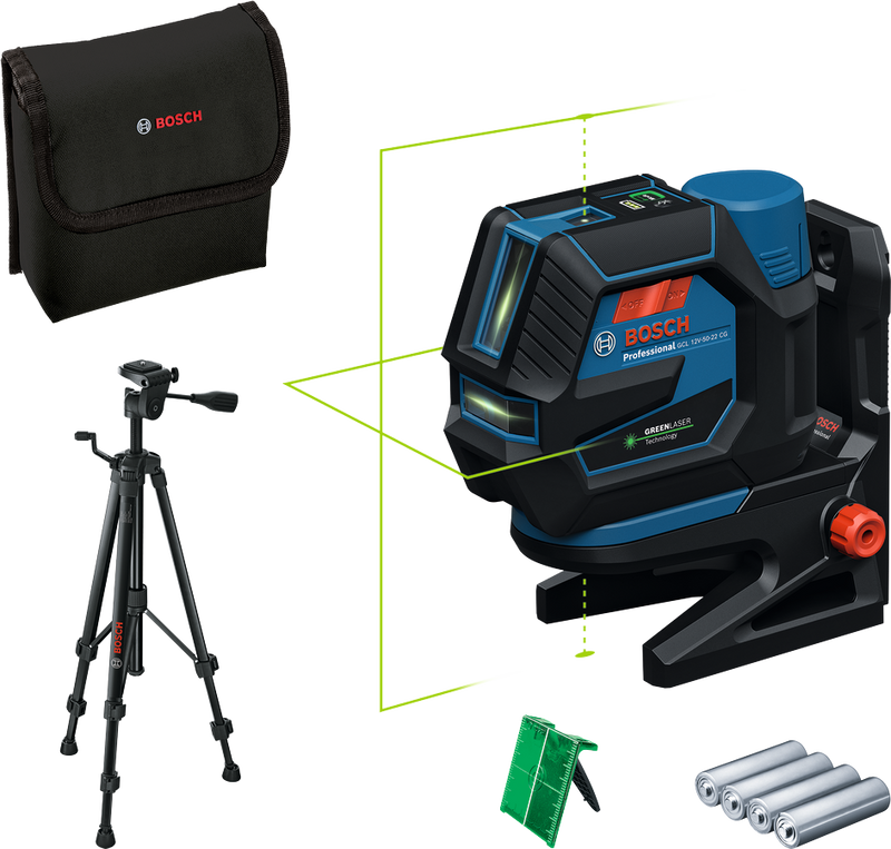 Bosch GCL 12V-50-22 CG Krysslaser m. Lodpunkter Grön 12V Inkl Stativ