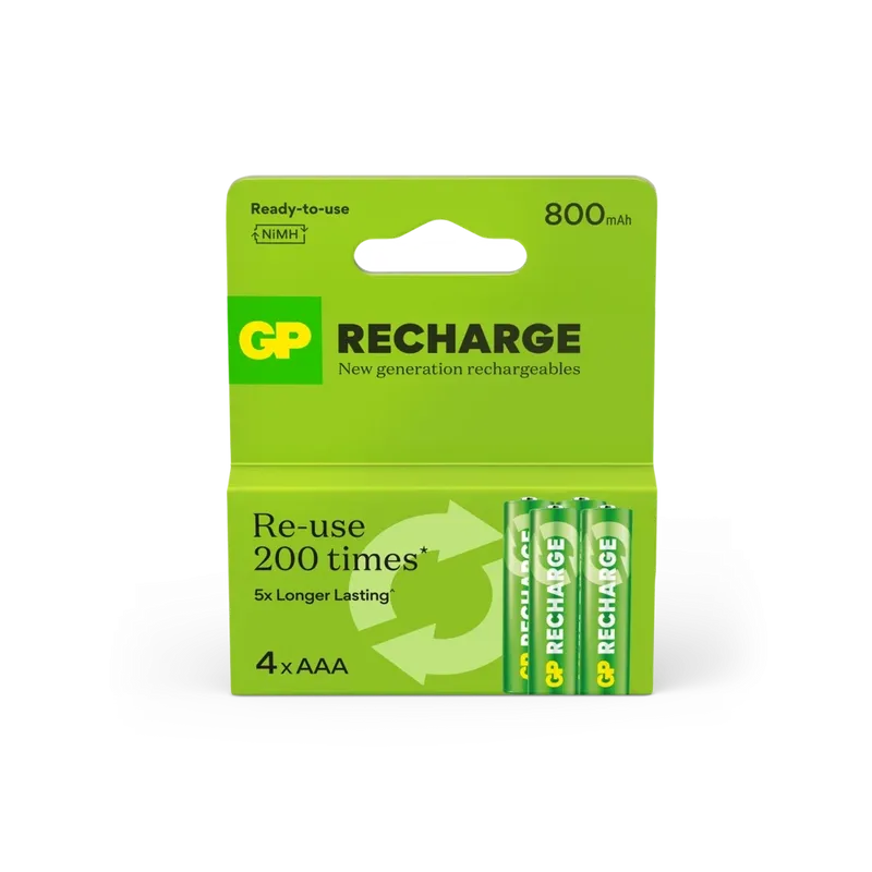 GP Recharge AAA-batteri 800mAh 4-pack
