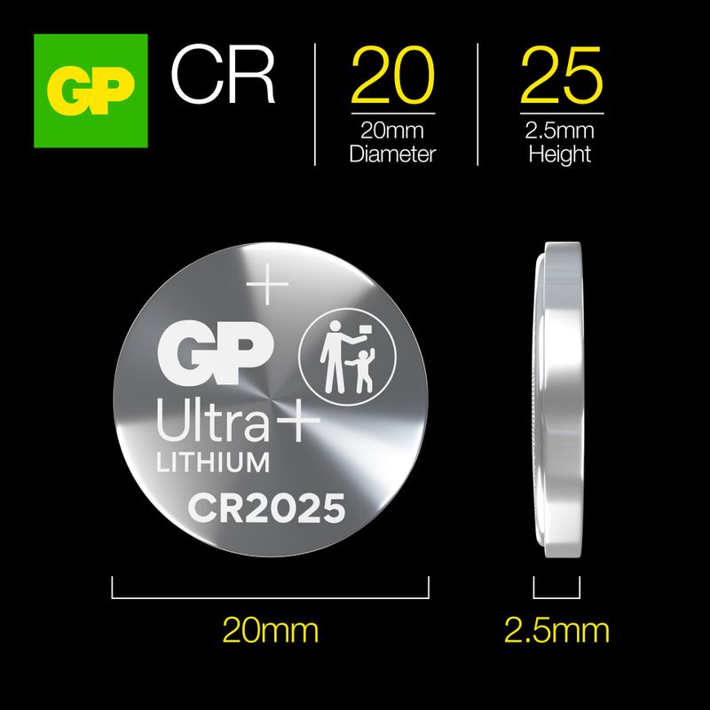 GP Ultra Plus Litium Knappcell CR2025 3V