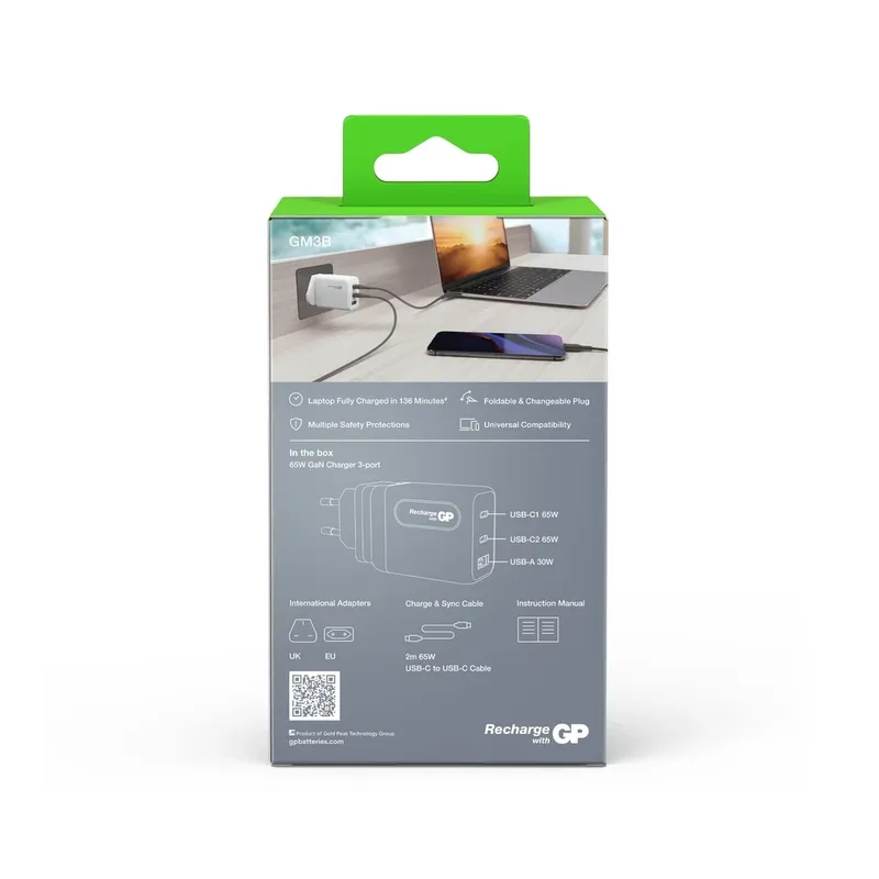 GP Väggladdare 2xUSB-C + USB-A 65W