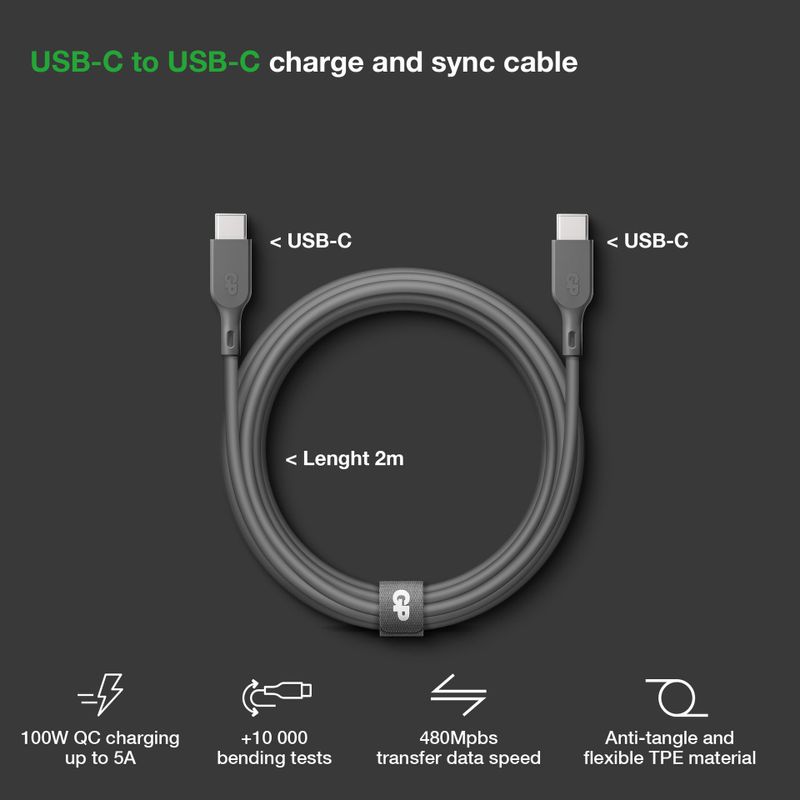 GP Laddkabel USB-C till USB-C 2m 100W