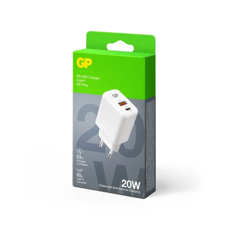 GP Väggladdare USB-C + USB-A 20W