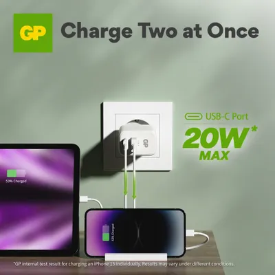 GP Väggladdare USB-C + USB-A 20W
