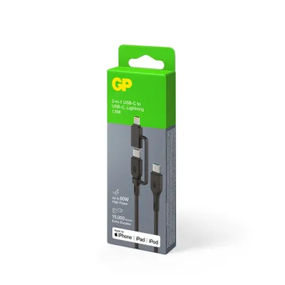 GP Laddkabel USB-C till USB-C + Lightning 1,5m 60W