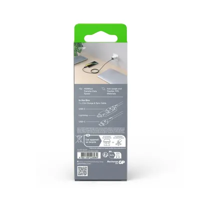 GP Laddkabel USB-C till USB-C + Lightning 1,5m 60W