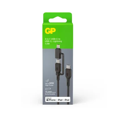 GP Laddkabel USB-C till USB-C + Lightning 1,5m 60W