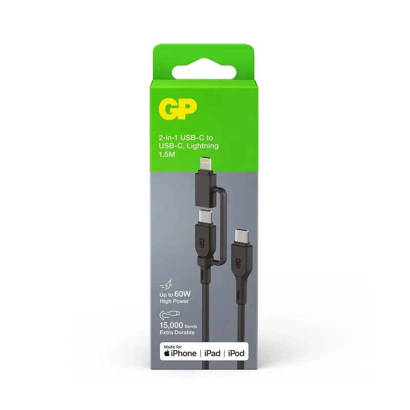 GP Laddkabel USB-C till USB-C + Lightning 1,5m 60W