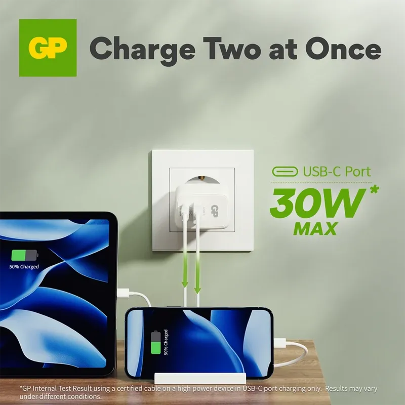GP Väggladdare USB-C + USB-A 30W